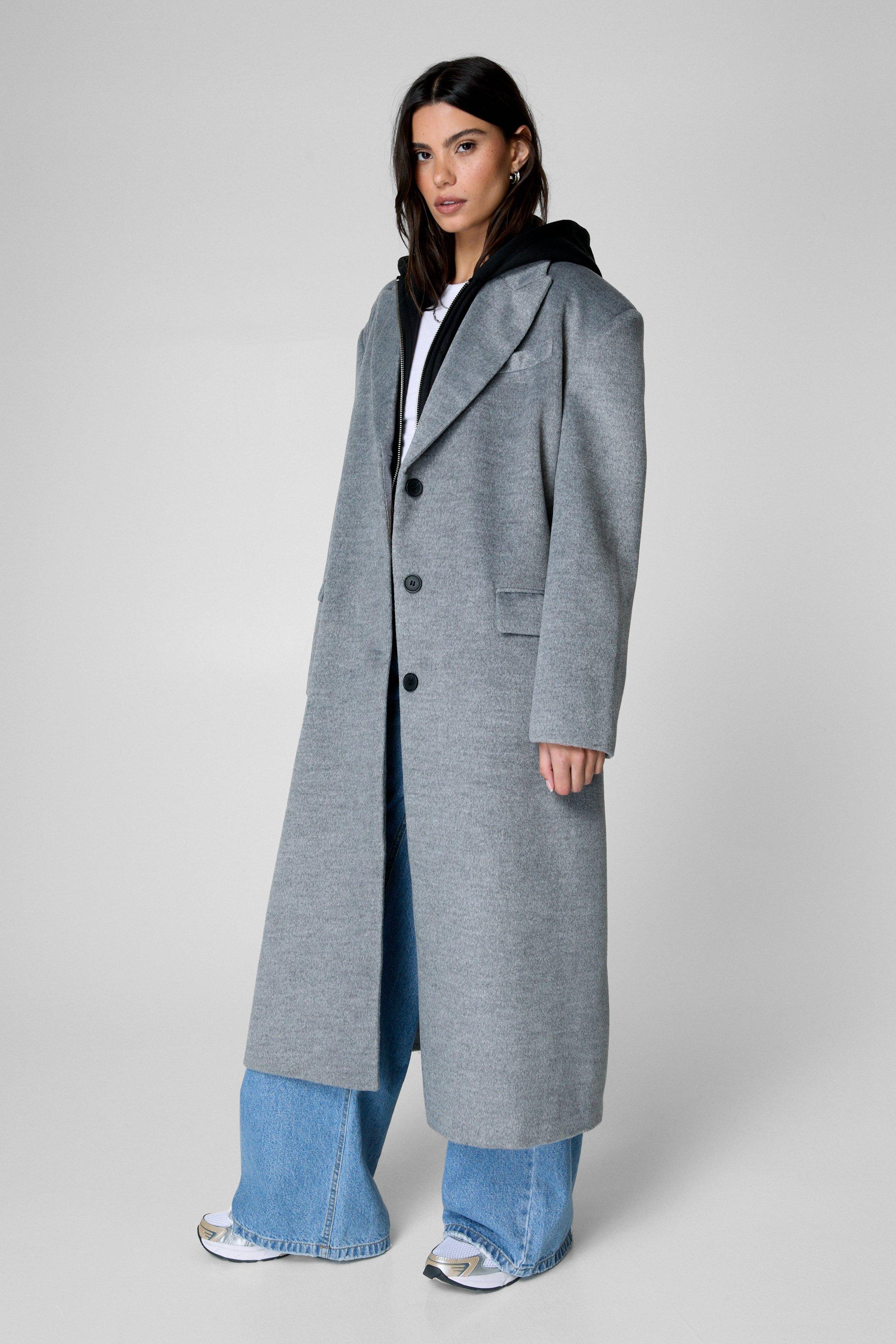 Wool Blend Hooded Insert Boyfriend Coat